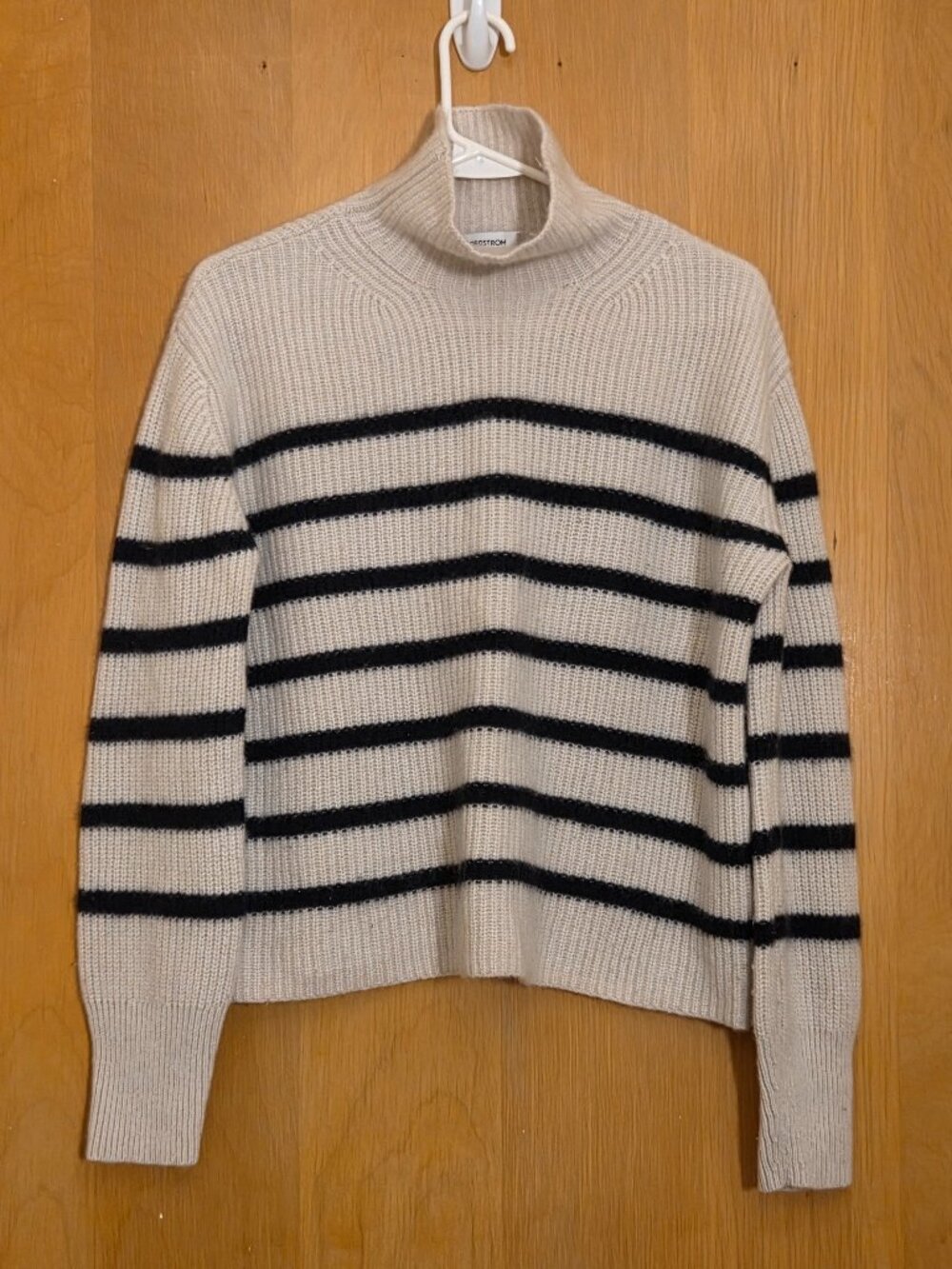 Nordstrom Pullover Thick Funnel Neck 100% Cashmere Sweater Womens M Striped